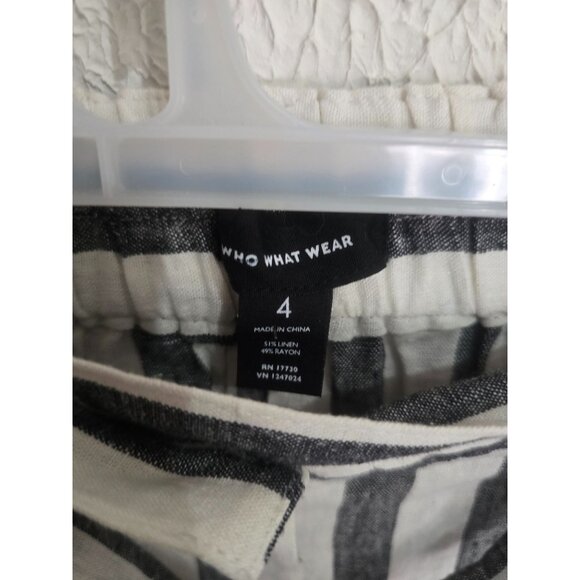 Linen Rayon Blend Striped Shorts With Belt Who What Wear Size 4 Black & W - Picture 6 of 6